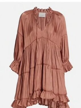 cinq a sept Satin Tiered Long Sleeve Dress in Dusty Rose